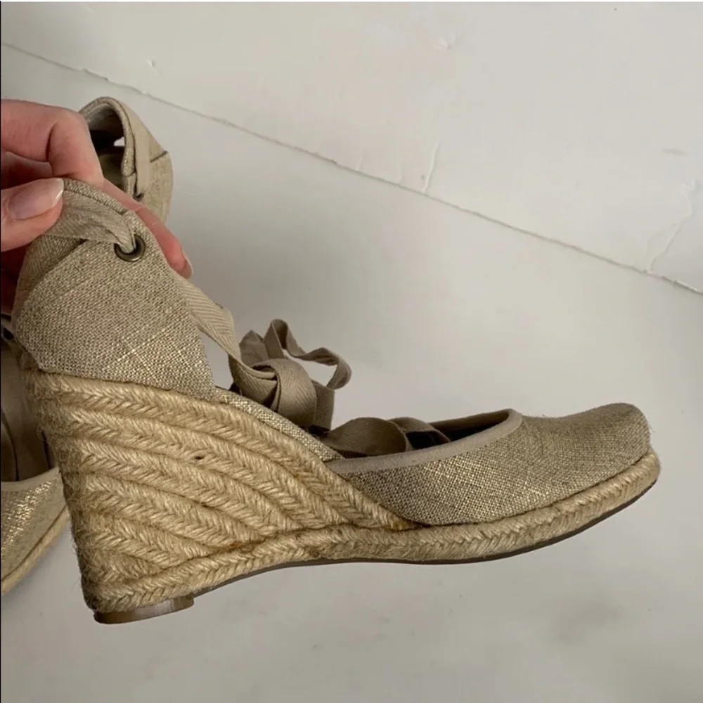 Nine West Golano Ankle Wrap Espadrille Wedge Sandals Metallic Gold